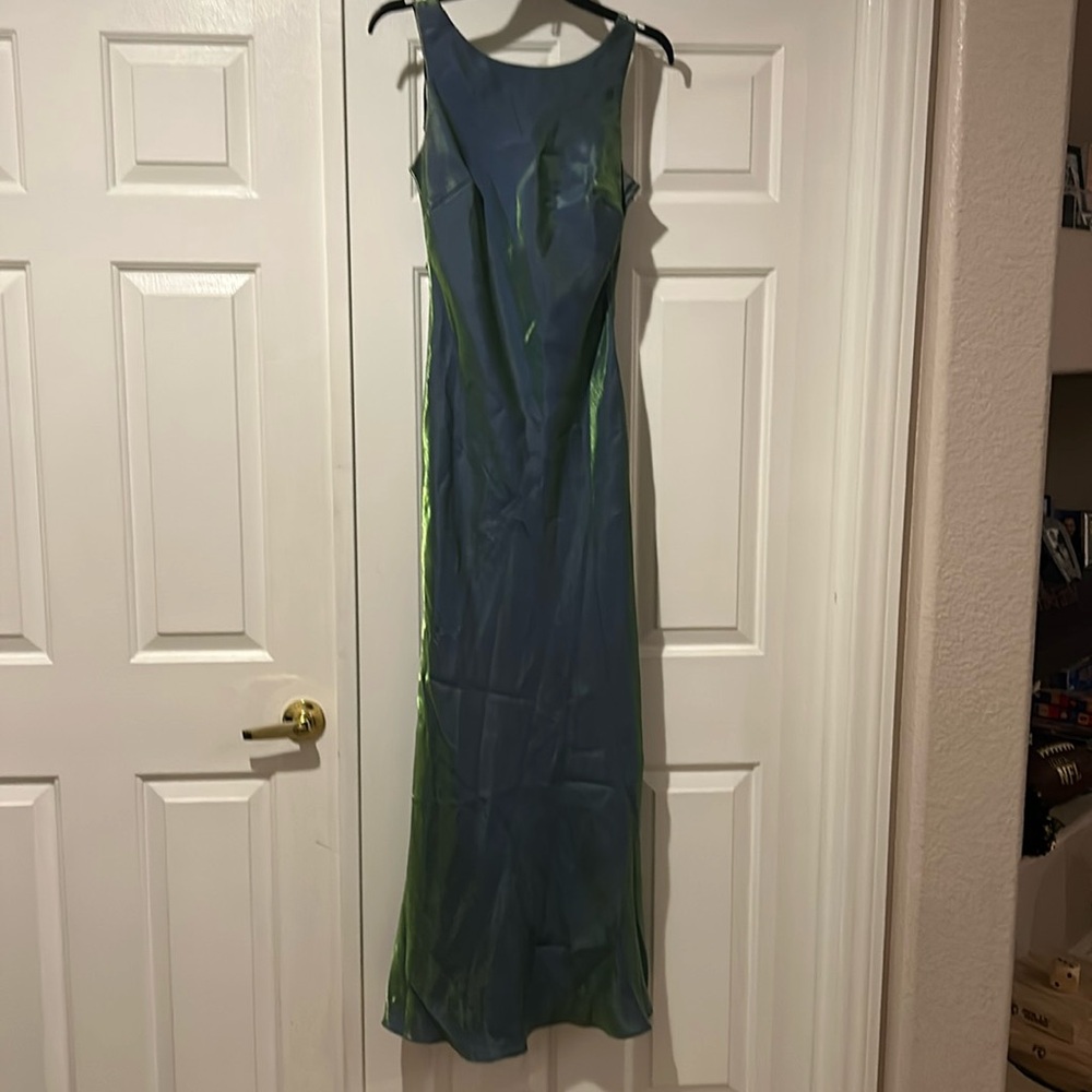 De Laru - Backless Satin Evening Dress - Blue Green